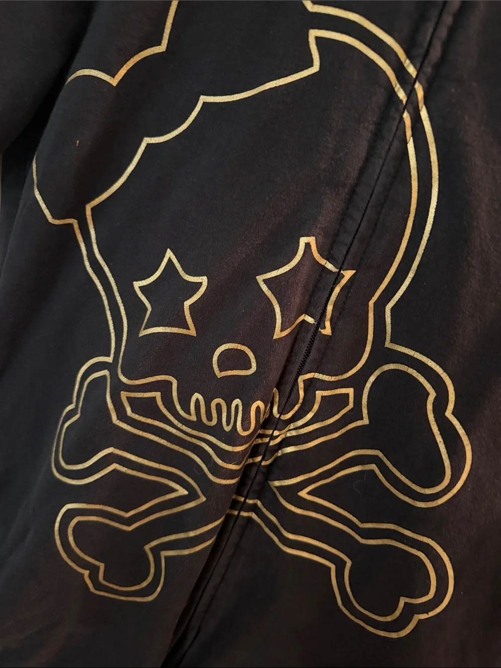 Abbey Dawn Black Short-Sleeve Zip Hoodie with Gold Skull Graphic - Picture 3 of 10